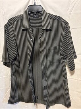 Haggar Black and Camel Stripe Short Sleeve Camp Shirt